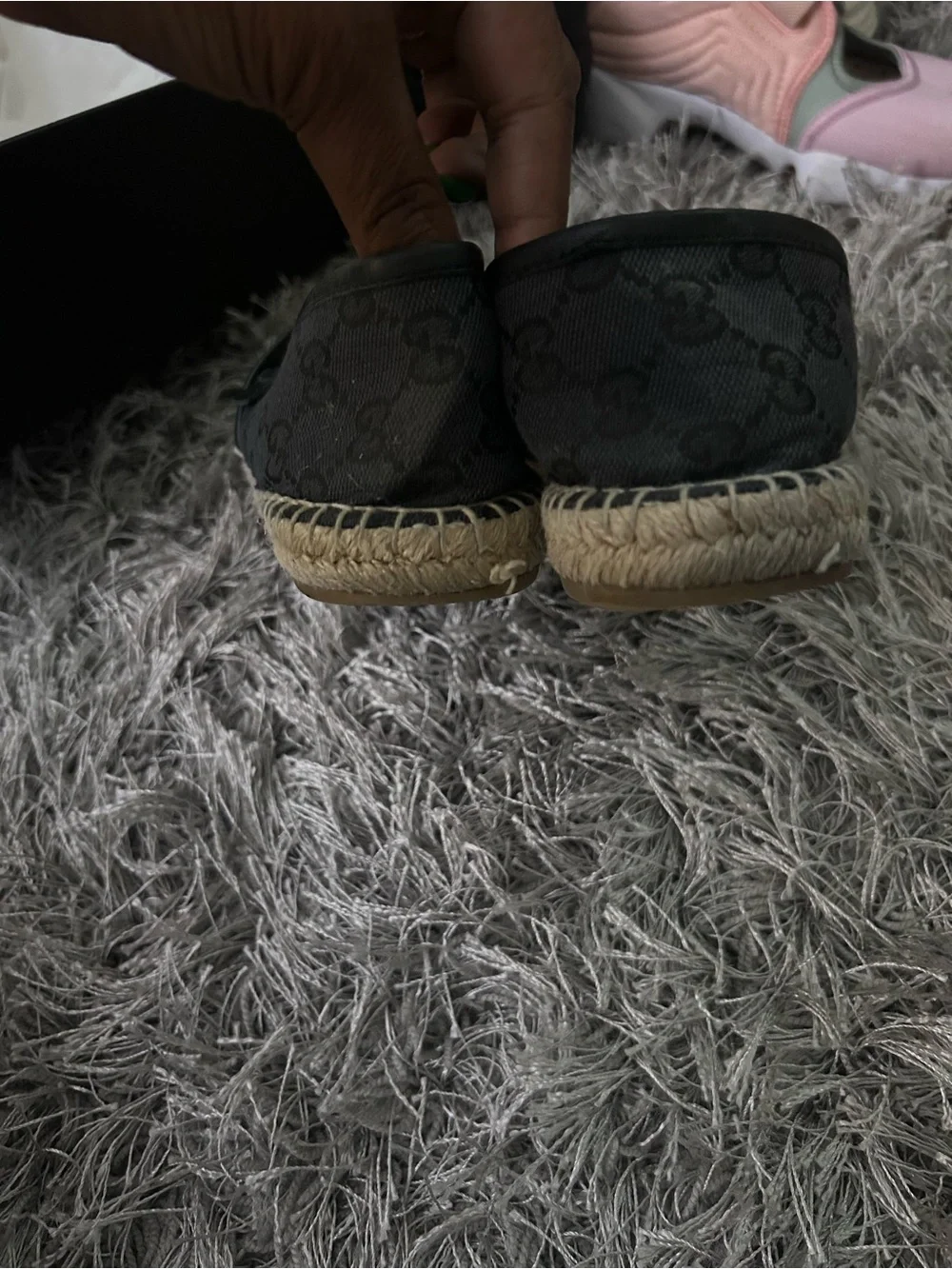 Gucci Black GG Canvas Espadrilles with Jute Trim authentic